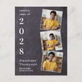 Rustikales Chalkboard Personalisiert 3 Foto Abschl Einladungspostkarte (Vorderseite)