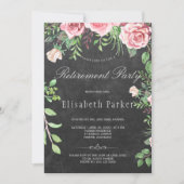 Rustikales Chalkboard Pink Roses Rentirement Party Einladung (Vorderseite)