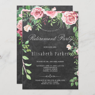Rustikales Chalkboard Pink Roses Rentirement Party Einladung