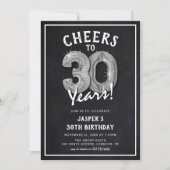Rustikales Chalkboard Silver Balloons 30. Geburtst Einladung (Vorderseite)