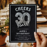 Rustikales Chalkboard Silver Balloons 30. Geburtst Einladung<br><div class="desc">Feiern Sie mit 30! Dieses Party lädt zum 30. Geburtstag mit dem Titel "Cheers to 30 Years!" ein. Mit einem rustikalen Chalkboard-Hintergrund,  silberner Zahl dreißig Helium-Ballons,  trendiger weißer Typografie und einer einfachen Geburtstagsschablone,  die einfach zu anpassen ist.</div>