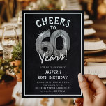 Rustikales Chalkboard Silver Balloons 60. Geburtst Einladung<br><div class="desc">Feiern Sie 60! Diese 60. Geburtstagsfeier lädt mit dem Titel "Feiern bis 60 Jahre!" ein. Mit einem rustikalen Chalkboard-Hintergrund,  silberner Zahl von sechzig Helium-Ballons,  trendiger weißer Typografie und einer einfachen Geburtstagsgeschenk-Vorlage,  die leicht zu anpassen ist.</div>