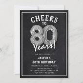 Rustikales Chalkboard Silver Balloons 80. Geburtst Einladung (Vorderseite)
