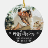 Rustikales Chalkboard Snowflake Foto Frohe Weihnac Keramik Ornament (Vorne)