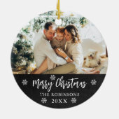 Rustikales Chalkboard Snowflake Foto Frohe Weihnac Keramik Ornament (Hinten)