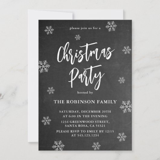 Rustikales Chalkboard Snowflake Weihnachts-Party Einladung (Vorderseite)
