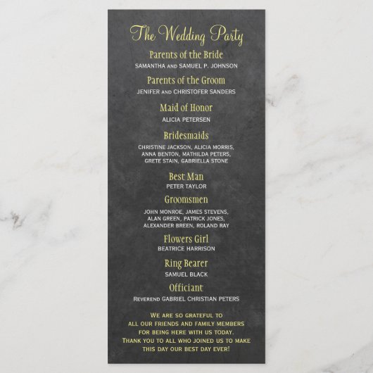 Rustikales Chalkboard Sonnenblumen Hochzeitsprogra Programm (Rückseite)