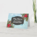 Rustikales Chalkboard Stepbruder Frohe Weihnachten Karte<br><div class="desc">Frohe Weihnachten für Stiefbruderkarte mit rustikalem Kalkbrettmuster und winterliche Blätter mit Poinsettias.</div>