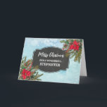 Rustikales Chalkboard Stepsister Frohe Weihnachten Karte<br><div class="desc">Frohe Weihnachten für Stiefschwesterkarte mit rustikalem Kalkbrettmuster und winterliche Blätter mit Poinsettias.</div>
