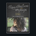 Rustikales Chalkboard Typografie Holiday Foto Feiertagspostkarte<br><div class="desc">Rustikales Chalkboard Frohe Weihnachtsfeiertage Foto</div>