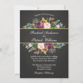 Rustikales Chalkboard und blumengeschmückte Hochze Einladung (Vorderseite)
