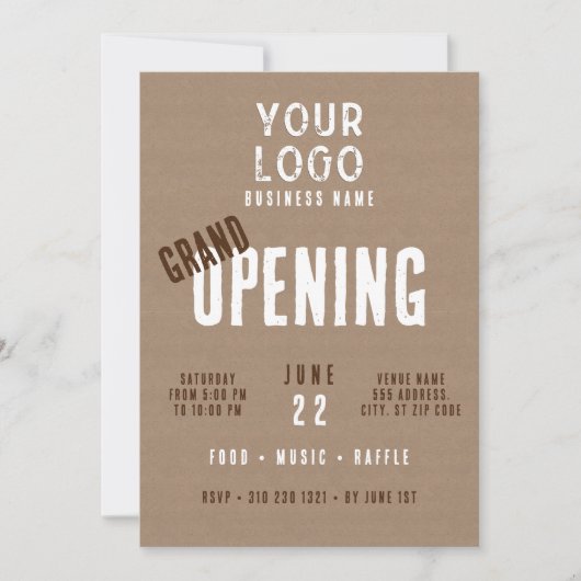 Rustikales Charm Business Logo Große Öffnung Einladung (Vorderseite)