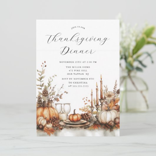 Rustikales Charm Erntedank Dinner Einladung (Stehend Vorderseite)