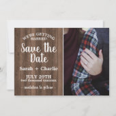 Rustikales Charm Wood Foto Hochzeit speichern das Save The Date (Vorderseite)