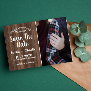 Rustikales Charm Wood Foto Hochzeit speichern das  Save The Date