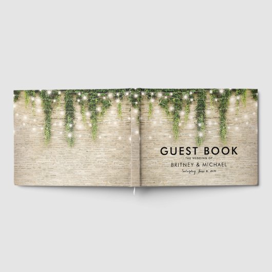 Rustikales Chateau Stone Church String Lights Wedd Gästebuch (Voll)