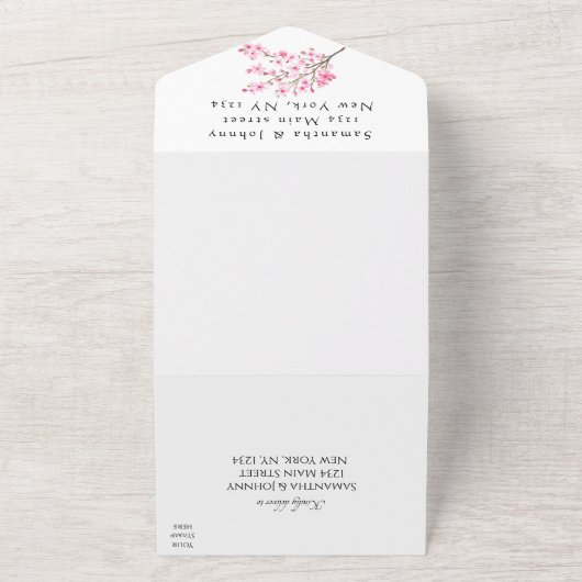 Rustikales Cherry Blossom Japanisch Pink Blume Sak All In One Einladung (Außenbereich)