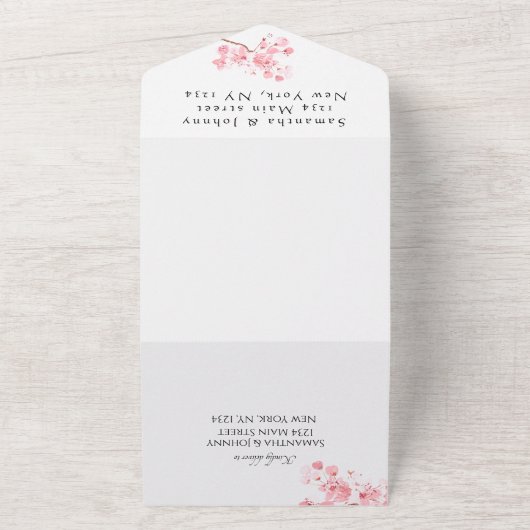 Rustikales Cherry Blossom Japanisch Pink Blume Sak All In One Einladung (Außenbereich)