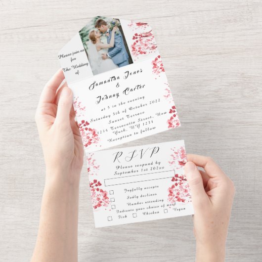 Rustikales Cherry Blossom Japanisch Pink Blume Sak All In One Einladung (Abreißen)