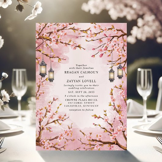 Rustikales Cherry Blossom Lantern Wedding Einladung