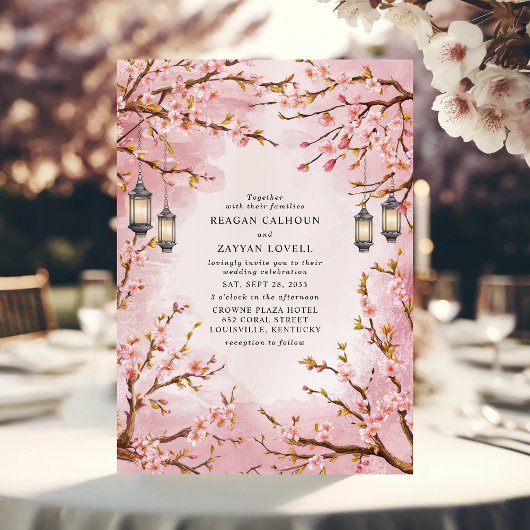Rustikales Cherry Blossom Lantern Wedding Einladung