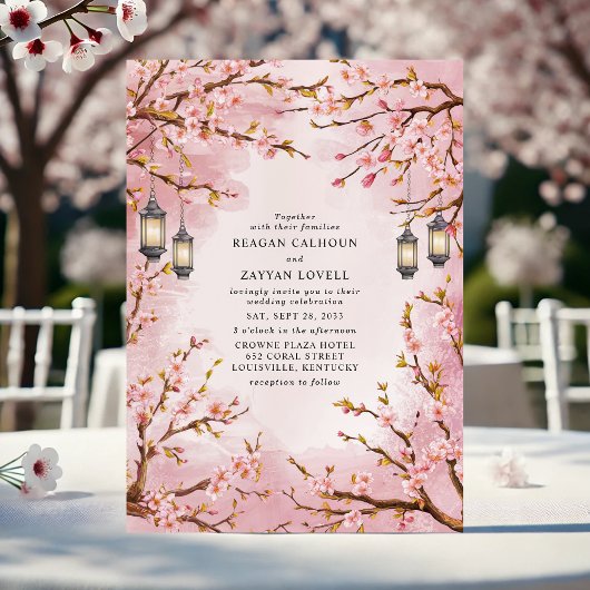 Rustikales Cherry Blossom Lantern Wedding Einladung