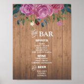 Rustikales Chic Bar Menu-Zeichen | Hochzeitsfeier Poster (Vorne)