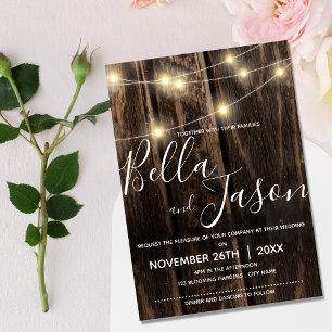 Rustikales Chic Barn Wood mit String Lights Weddin Einladung