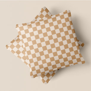 Rustikales Chic Cream & Tan Schachbretts Kissen