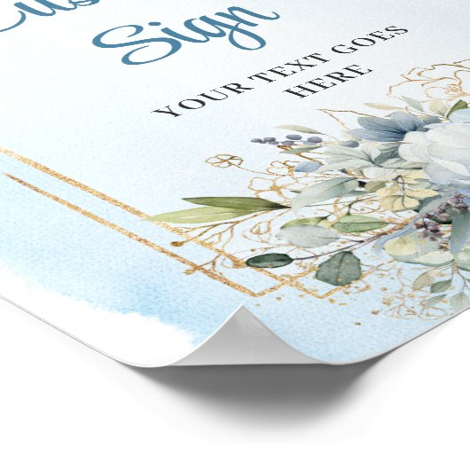 Rustikales Chic Dusty Blue Greenery Gold Custom Si Poster (Ecke)