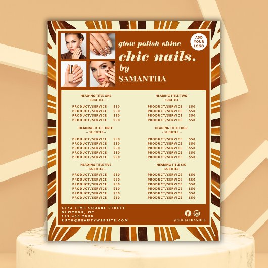 Rustikales Chic-Firmenlogo Nail-Salon-Service-List Sockelschild