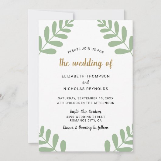 Rustikales Chic Floral Wedding Sage Green Country Einladung (Vorderseite)