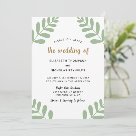 Rustikales Chic Floral Wedding Sage Green Country Einladung (Stehend Vorderseite)