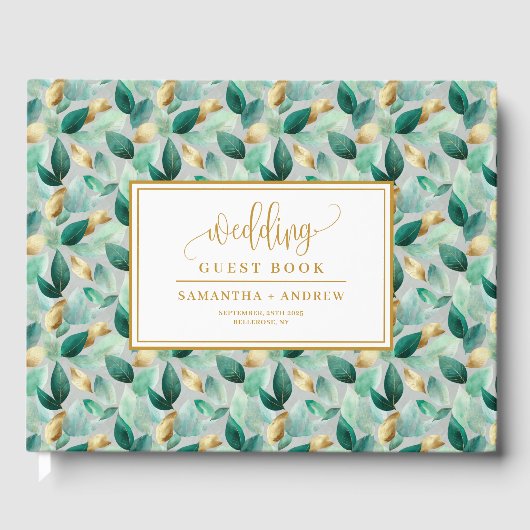 Rustikales Chic Hunter Green und Gold Gästebuch (Vorderseite)