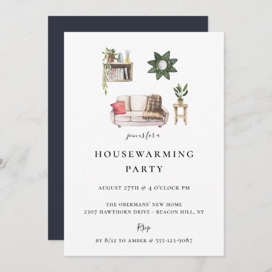 Rustikales Chic Illustriert Housewarming Party Einladung (Vorne/Hinten)