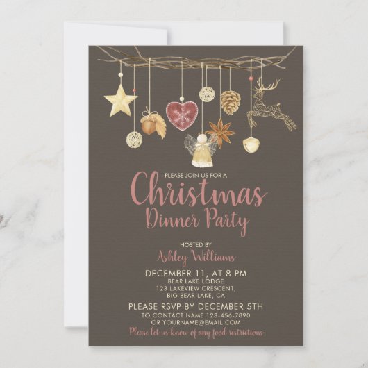 Rustikales Chic Natural Christmas Dinner Party Einladung (Vorderseite)
