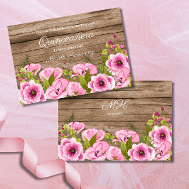 Rustikales Chic Pink Poppies Quinceañera Dankeskarte
