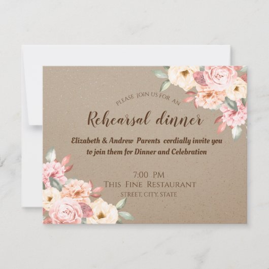 Rustikales Chic Probe Dinner Einladung (Vorderseite)