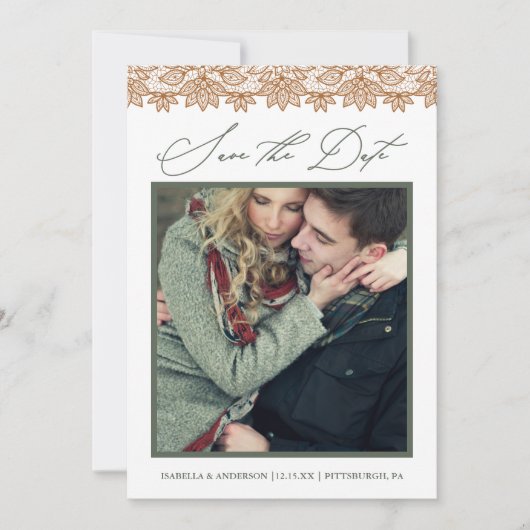 Rustikales Chic Sage und Burlap-Foto Save the Date (Vorderseite)