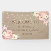 Rustikales Chic String Lights Floral Wedding Banne Banner (Horizontal)