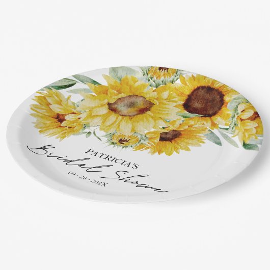 Rustikales Chic Sunflower Brautparty Pappteller (Schrägansicht)