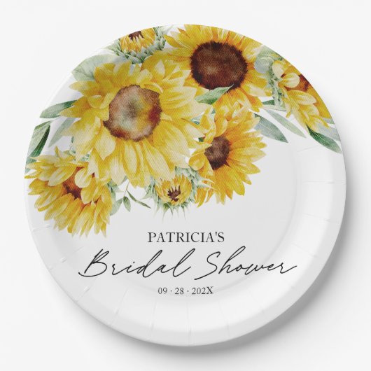 Rustikales Chic Sunflower Brautparty Pappteller (Vorderseite)