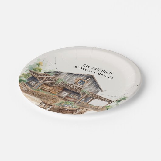 Rustikales Chic Wedding Brautparty Pappteller (Schrägansicht)