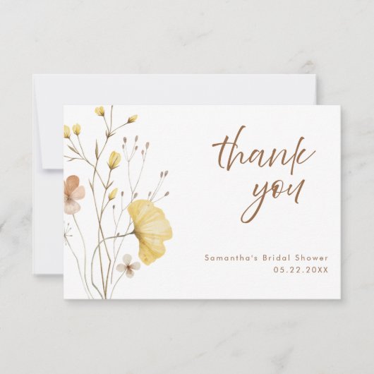 Rustikales Chic Yellow Floral Brautparty Dankeskarte (Vorderseite)