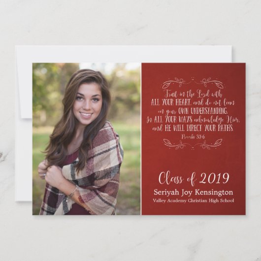 Rustikales Christliches Bibelverse Roter Abschluss Einladung (Vorderseite)