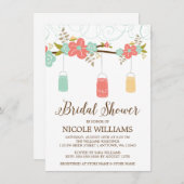 Rustikales Coral Mint Mason Jar Branch Brautparty Einladung (Vorne/Hinten)