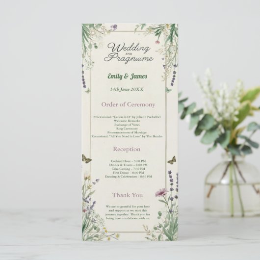 Rustikales Cotages Hochzeitsprogramm (Stehend Vorderseite)