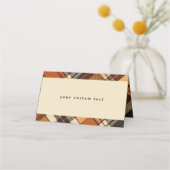 Rustikales Cotattecore Orange und Beige Kariertes Platzkarte (Rückseite)