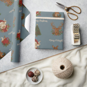 rustikales Cottage-Zentrum frohe Weihnachtstiere & Geschenkpapier