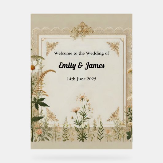 Rustikales Cottagecore-Hochzeitszeichen Acrylschild (Vorderseite)